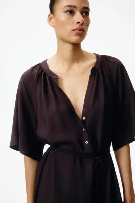 Robe tunique avec liens à nouer - Marron foncé — photo 2