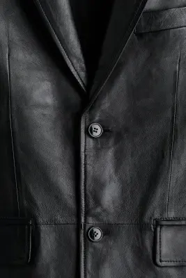 Veste Regular Fit en cuir - Noir — photo 5