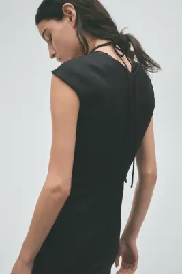 Robe à mancherons en laine mélangée - Noir — photo 3