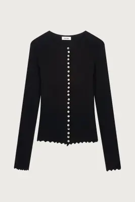 GILET EN MAILLE CÔTELÉ - NOIR