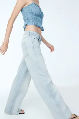 Wide High Waist Jeans - Bleu denim clair — photo 2