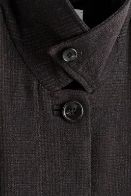 MANTEAU TRENCH-COAT LONG EN LAINE MÉLANGÉE - MARRON FONCÉ / CARREAUX — photo 2