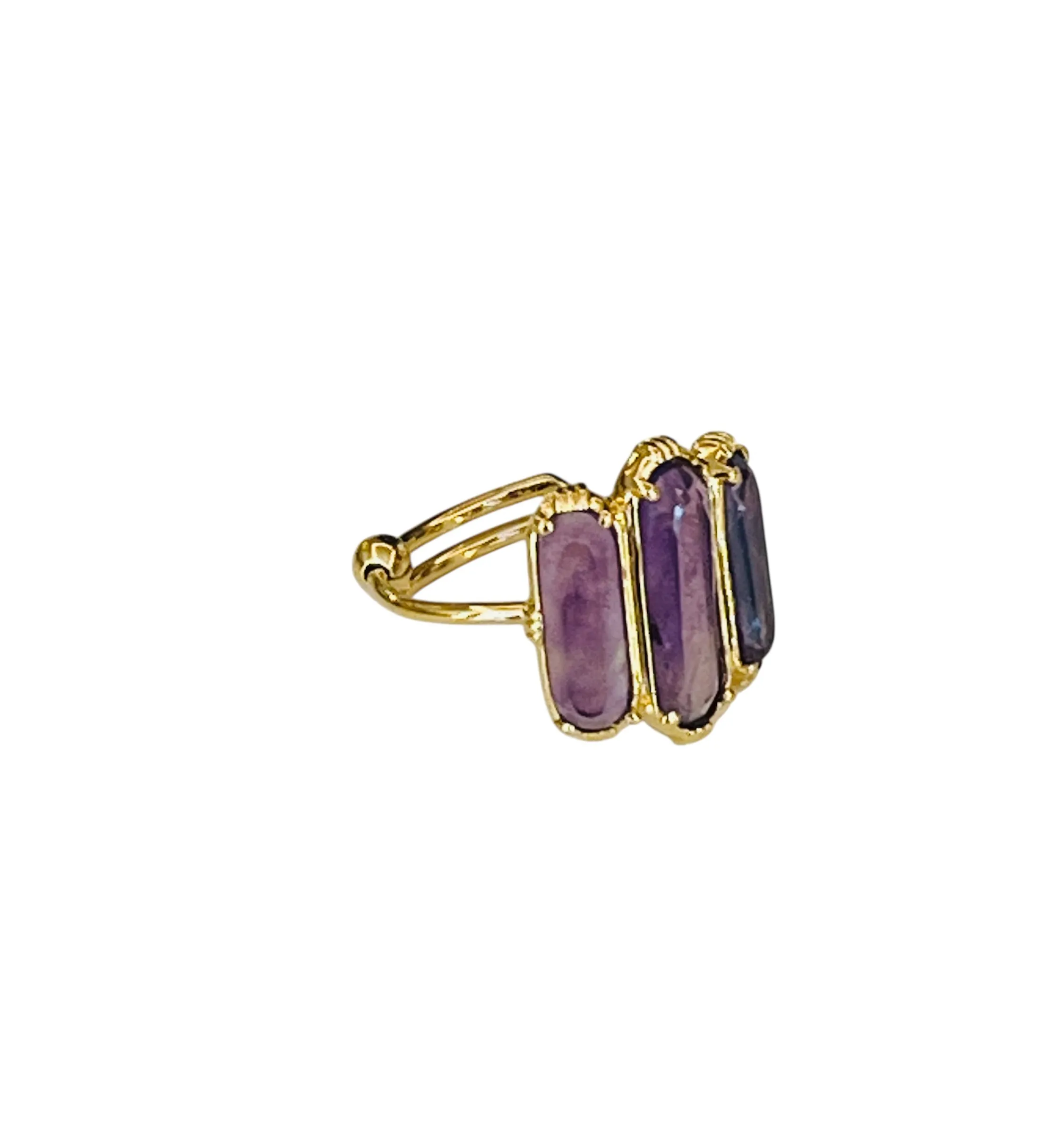 Bague grandes barrettes améthyste violette  - Au Fil de Lo