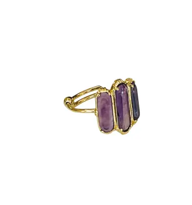 Bague grandes barrettes améthyste violette  - Au Fil de Lo — photo 1