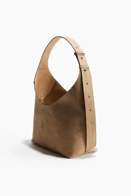 Sac porté épaule en cuir velours - Beige — photo 2