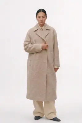 Manteau Leen en laine écrue chinée