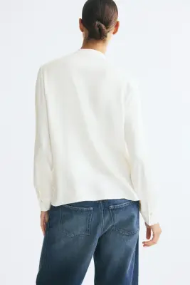 Blouse frangée en viscose - Crème — photo 2