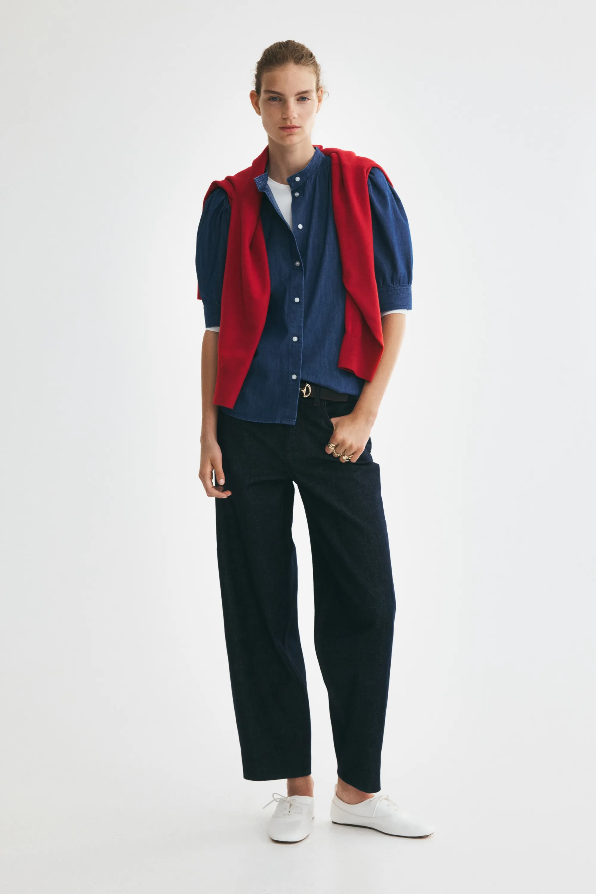 Blouse à manches bouffantes - Bleu denim foncé