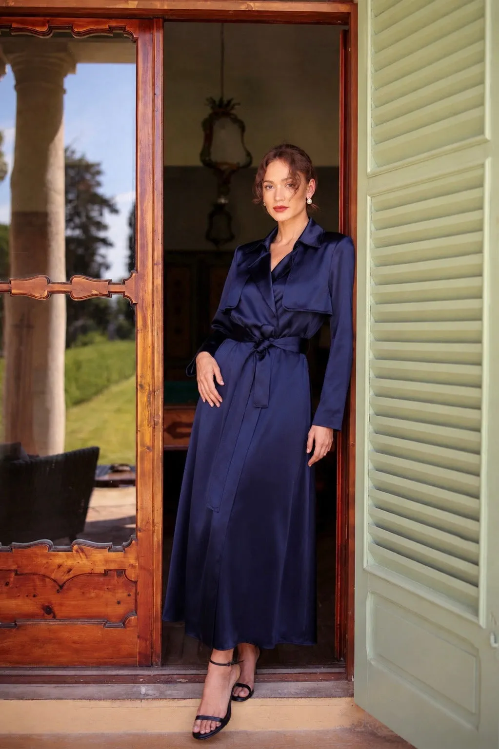 Cameron Satin Trenchcoat - Dark blue