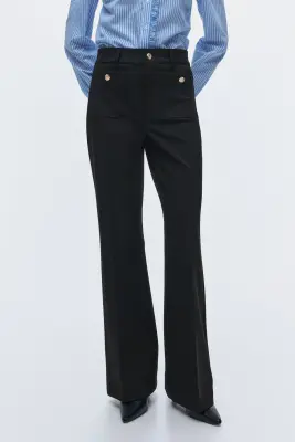 Pantalon évasé en twill - Noir — photo 2