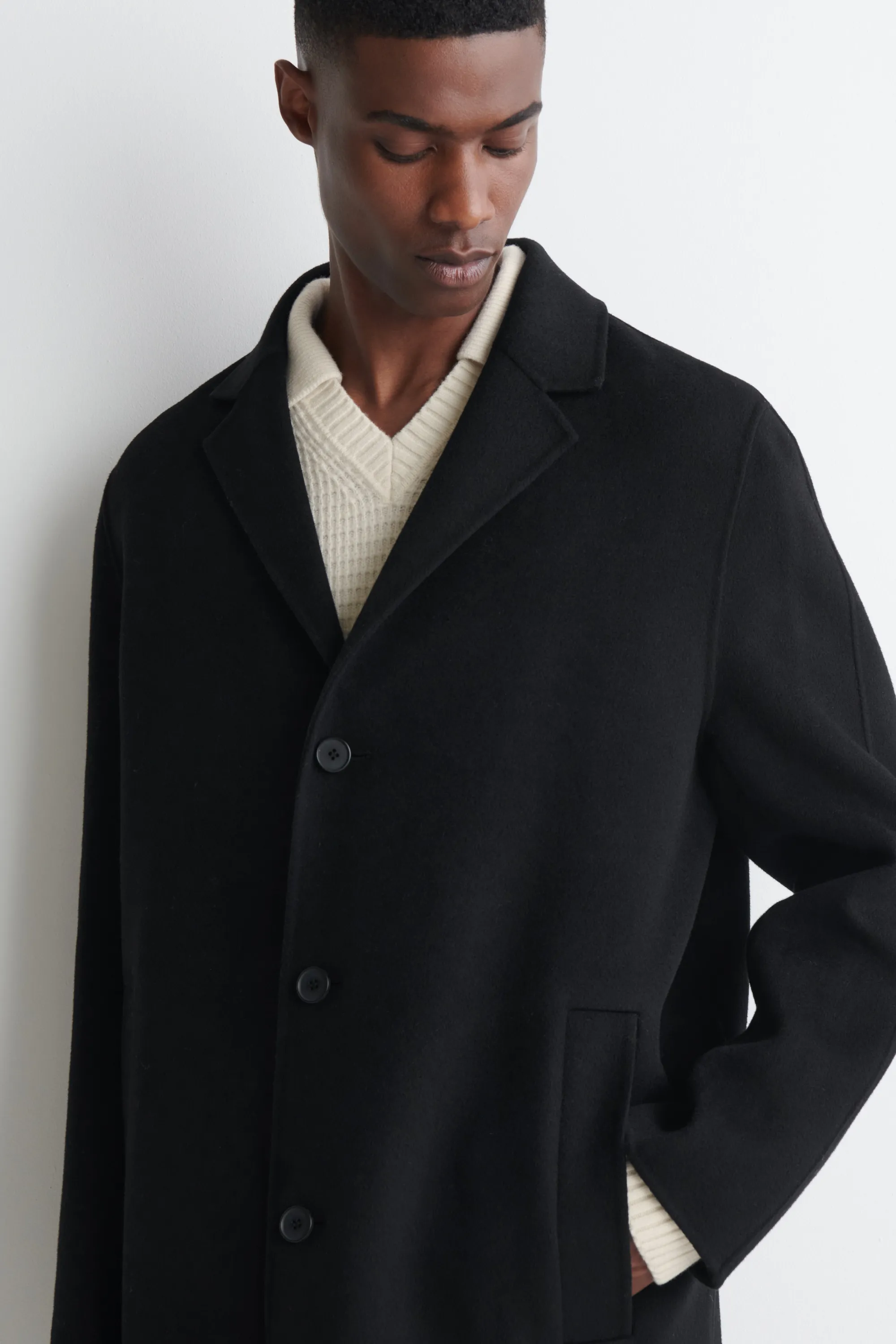 MANTEAU COSTUME EN LAINE DOUBLE FACE - NOIR