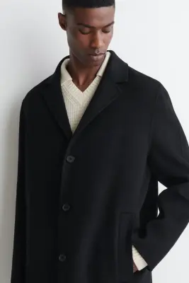 MANTEAU COSTUME EN LAINE DOUBLE FACE - NOIR — photo 1