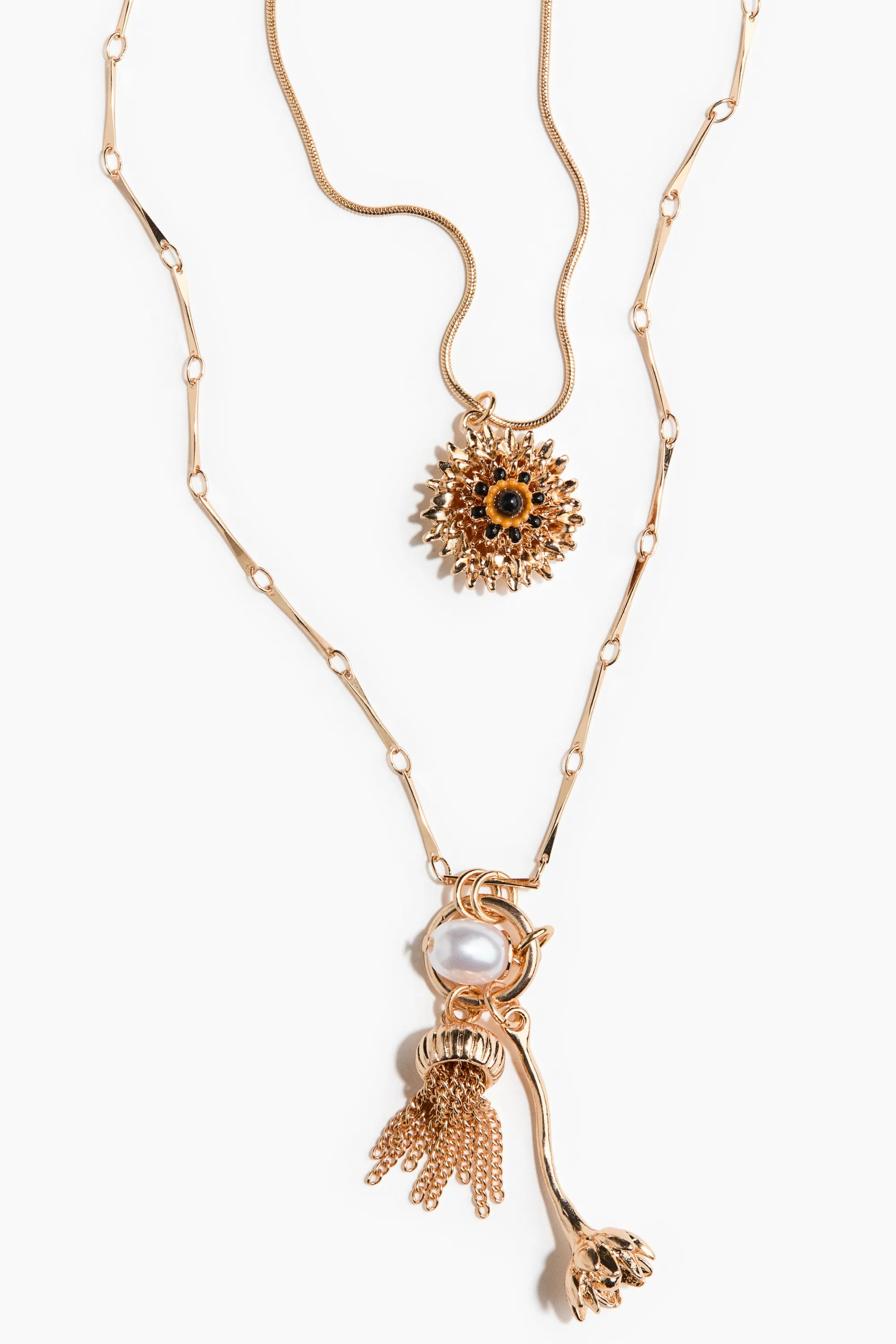 Collier à deux rangs avec pendentifs - Doré