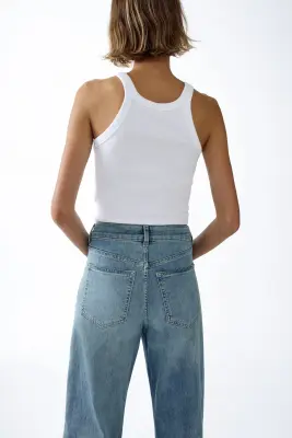 Wide High Waist Jeans - Bleu denim clair — photo 3