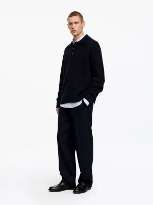 Pull polo en laine - Bleu foncé — photo 1