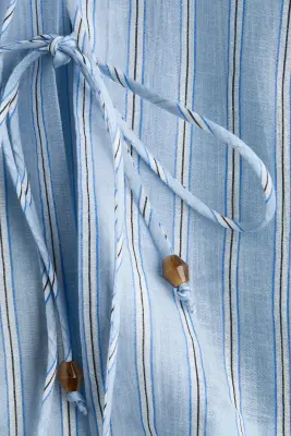 Blouse à nouer en lin mélangé - Bleu clair/rayé — photo 3