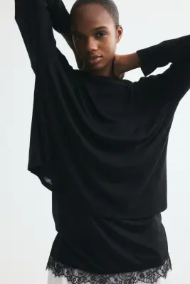 Top superposé avec dentelle - Noir — photo 1