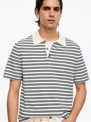 Polo en maille fine - Blanc cassé/Rayé — photo 3