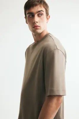 T-shirt Relaxed Fit en interlock - Taupe foncé — photo 3