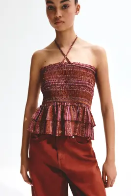 Top bandeau smocké - Orange/motif cachemire — photo 2
