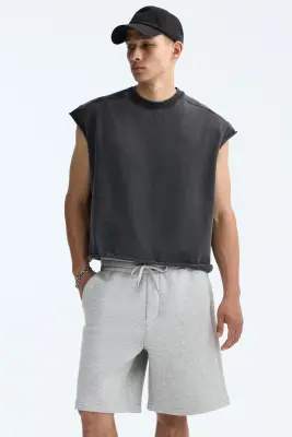 Short Relaxed Fit en scuba - Gris clair chiné — photo 1