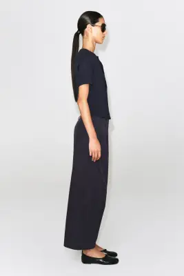 PANTALON BARREL À PLIS EN COTON - BLEU MARINE — photo 3