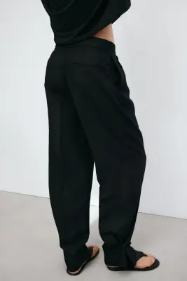Pantalon ballon en lin mélangé - Noir — photo 3