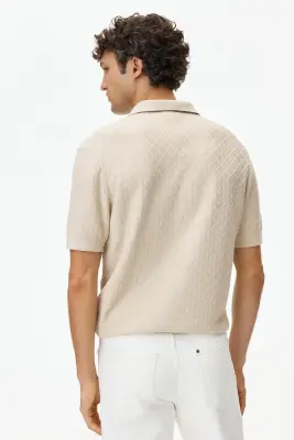 Polo Slim Fit en maille texturée - Beige clair — photo 2
