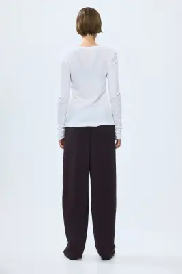 Pantalon barrel en viscose mélangée - Marron foncé — photo 4