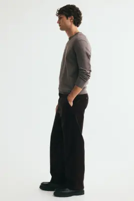 Pantalon Relaxed Fit en velours côtelé - Marron foncé — photo 4
