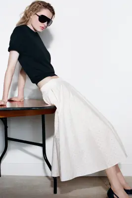 JUPE MIDI À POIS EN JACQUARD DE COTON - BLANC / POIS — photo 4