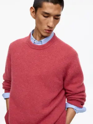 Pull en mélange de laine d'alpaga et de mérinos - Rouge framboise — photo 3