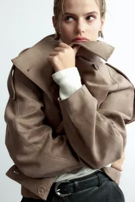 Veste à fermeture croisée avec col entonnoir - Taupe — photo 1