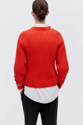 Pull en maille côtelée - Rouge vif — photo 3