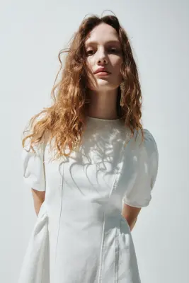 Robe en denim avec jupe évasée - Crème — photo 2