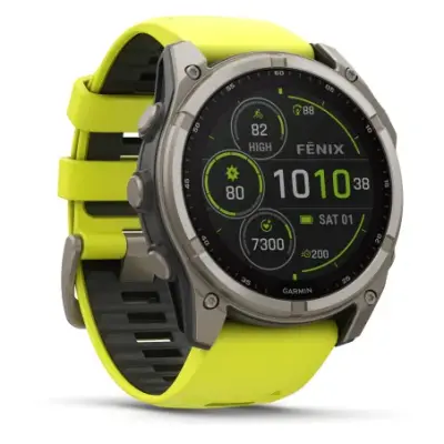Garmin Fenix 8 Solar 51mm Verre Sapphire lunette titane bracelet jaune/graphite 010-02907-21 — photo 2