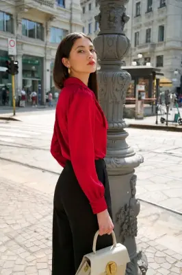 Lena Silk Bow Blouse - Red — photo 2