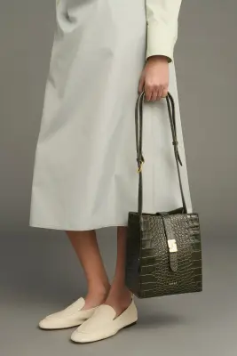 SAC BELLO MINI VERT OLIVE EFFET CROCO — photo 2