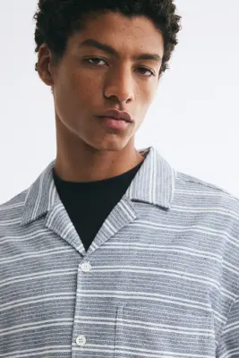 Chemise Relaxed Fit avec col cubain - Bleu ancien/rayé — photo 2