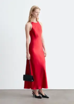 Robe midi en satin sans manches - Rouge — photo 3