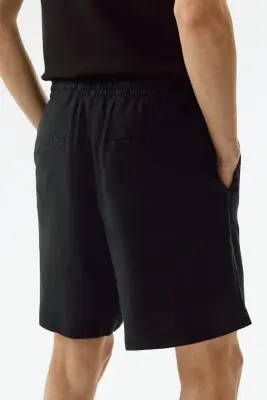Short Relaxed Fit en lin mélangé - Noir — photo 3