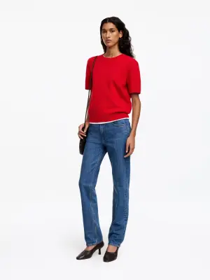 Pull à manches courtes en laine et coton - Rouge — photo 1