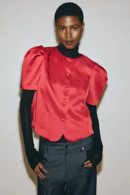 Blouse à manches bouffantes - Rouge — photo 2