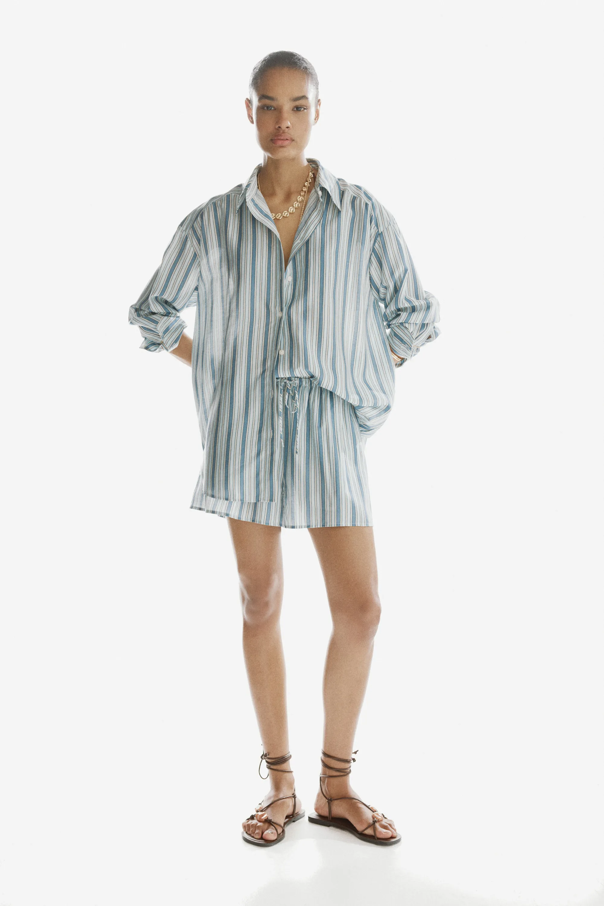 Chemise oversize - Bleu moyen ancien/rayé