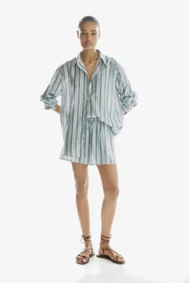 Chemise oversize - Bleu moyen ancien/rayé — photo 1