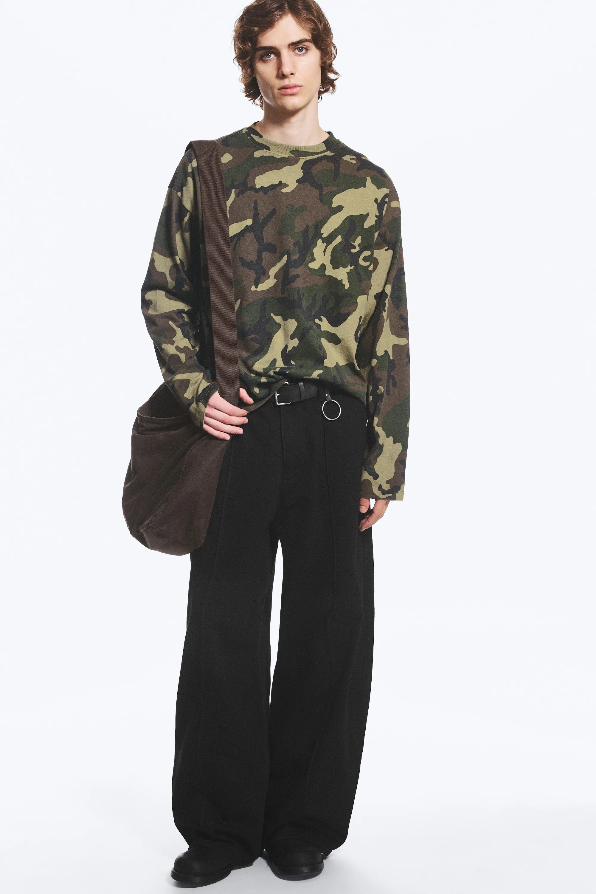 T-shirt carré graphique à manches longues Great - Vert kaki - Camouflage