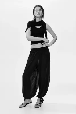 Pantalon ballon avec détails à nouer - Noir — photo 1