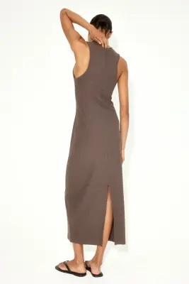 Robe maxi en maille côtelée - Taupe foncé — photo 2