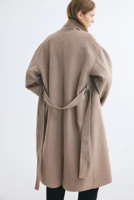 Manteau oversize fait main en laine mélangée - Taupe — photo 3