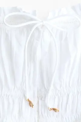 Top en coton avec détail à nouer - Blanc — photo 3